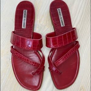 Manolo Blahnik Red Susa Crocodile Sandals
